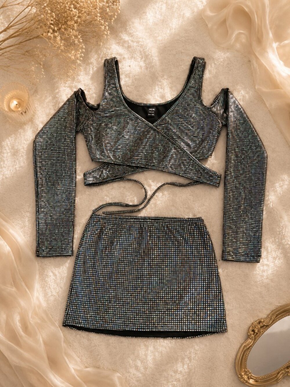 SHEIN Holographic 2-Piece Set Size M Festival Rave Y2K